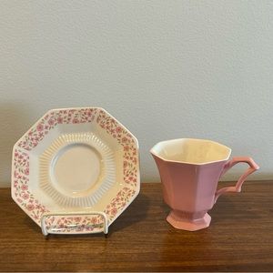 3 Independence Ironstone Interpace Pink & Floral Mary Jane Cup & Saucer Sets